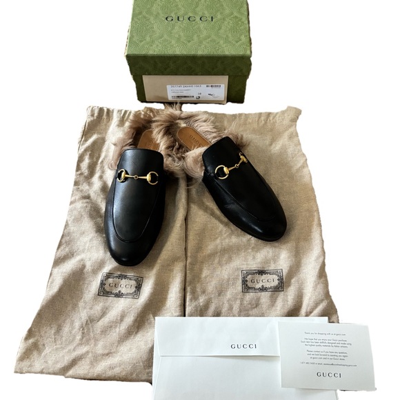 Gucci Princetown Lambswool Lined Mules - Black Leather (Full Set). Ladies Sz 38 - Picture 4 of 10